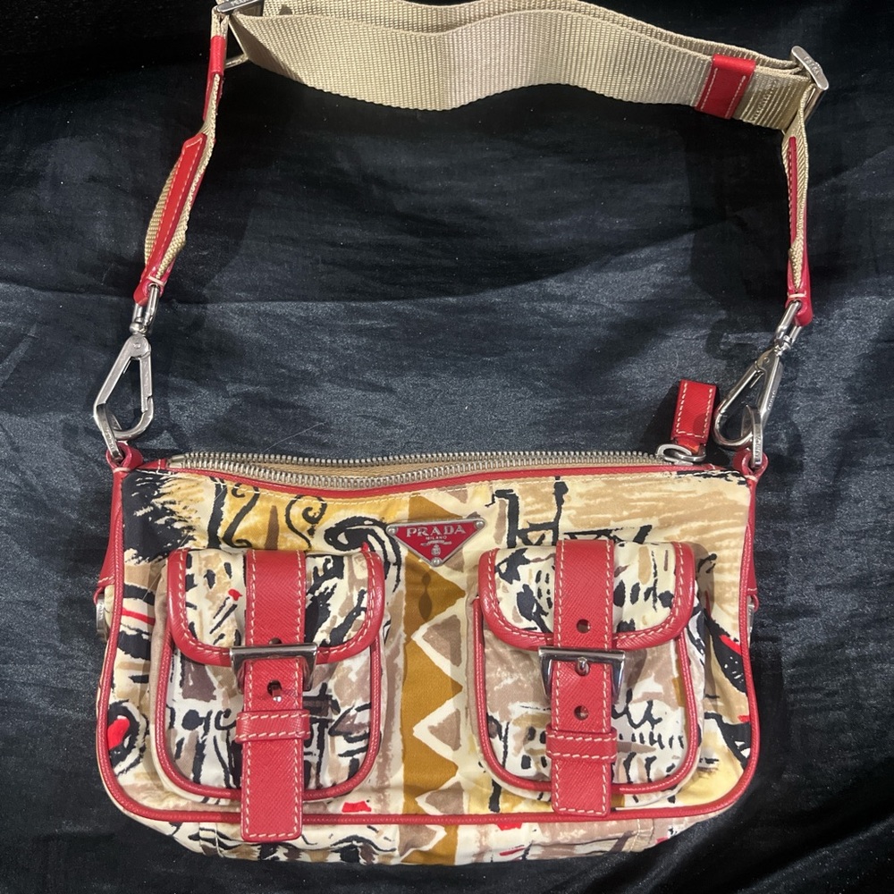 Vintage Limited Edition Prada Venice Scene Nylon Leather Crossbody Bag